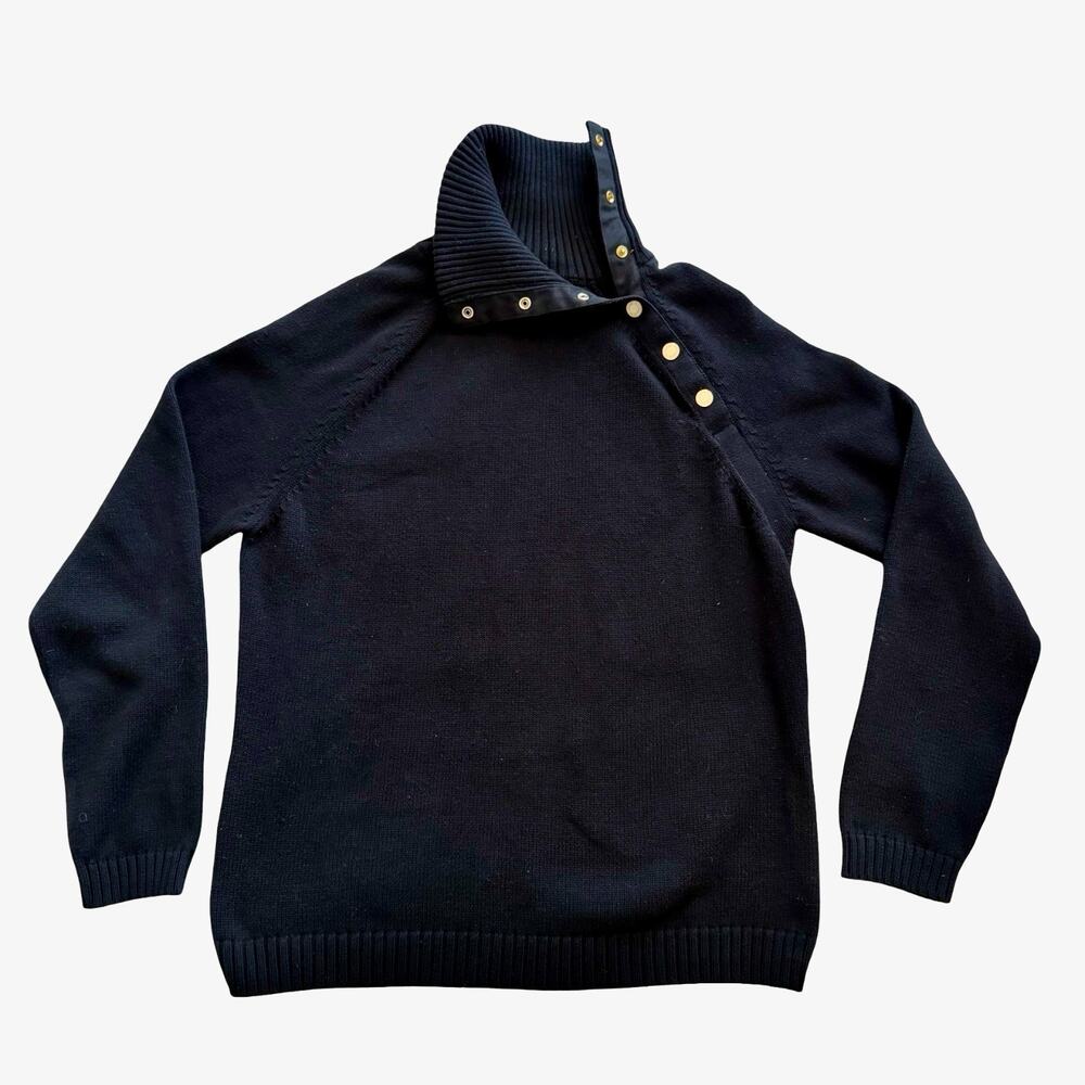 Lauren Ralph Lauren Women’s Black Mock Turtleneck Sweater Gold Button Accent XL